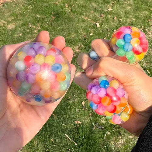 6CM Squishy Rainbow Bead Pressure Ball Squeeze Toy Creative Vent Ball Decompression Toy TPR Pinch Le Grape Ball for Adult Toys