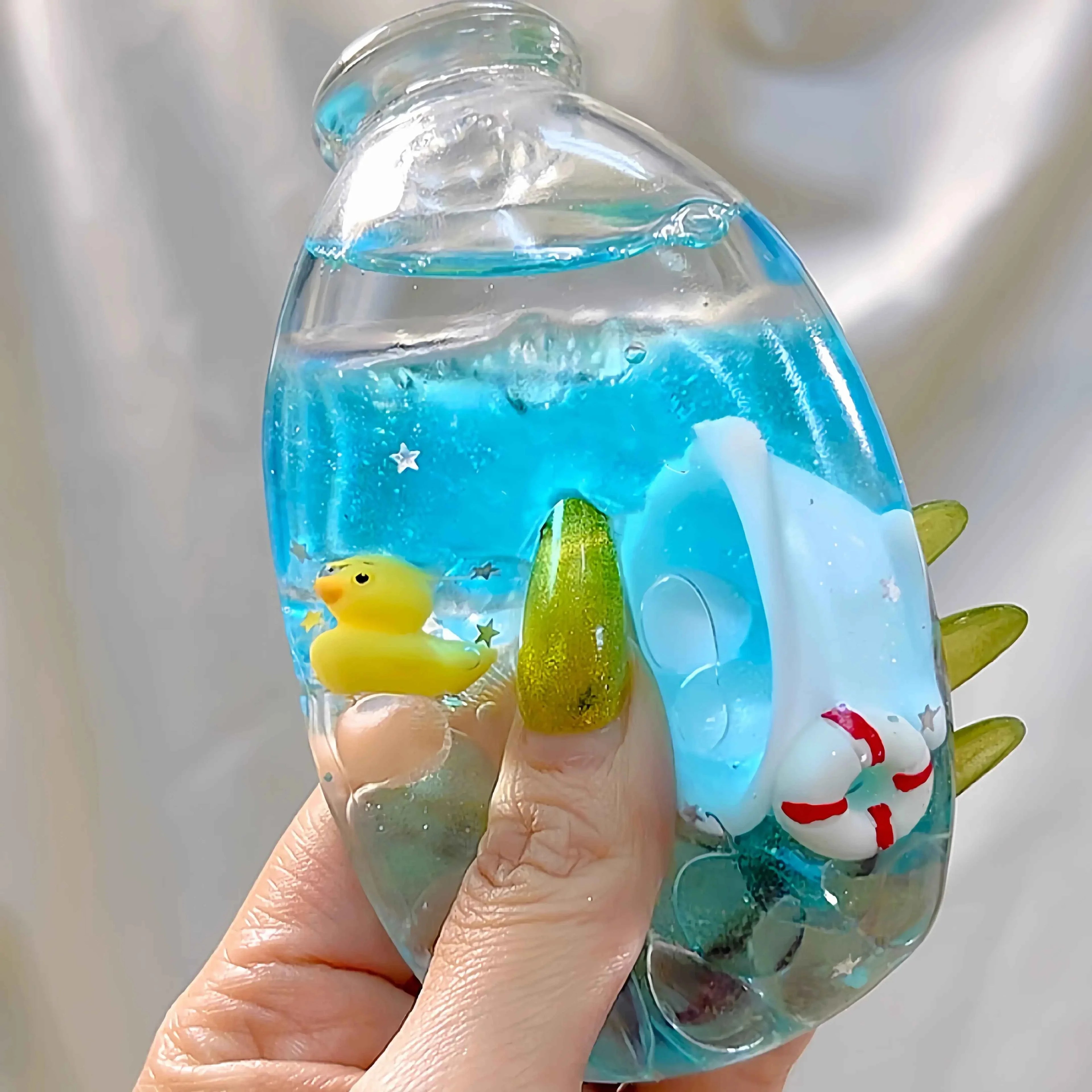 [CHIBOKI] Clear Bottle Squishy Ball – Handmade Stress Relief Desk Toy | Crystal & Soda Bottle